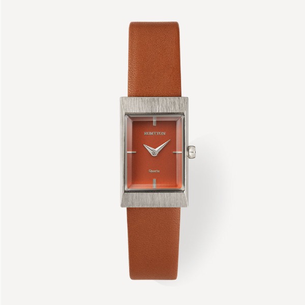 Grid leather watch (그리드 레더 워치) Tan Silver